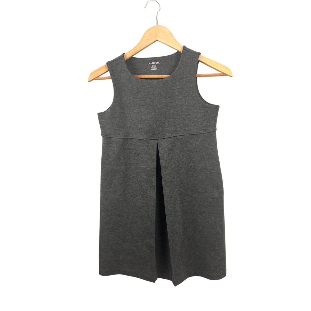 Lands End Girls Heather Gray Pleated Ponte Knit Jumper Dress Size 10 School